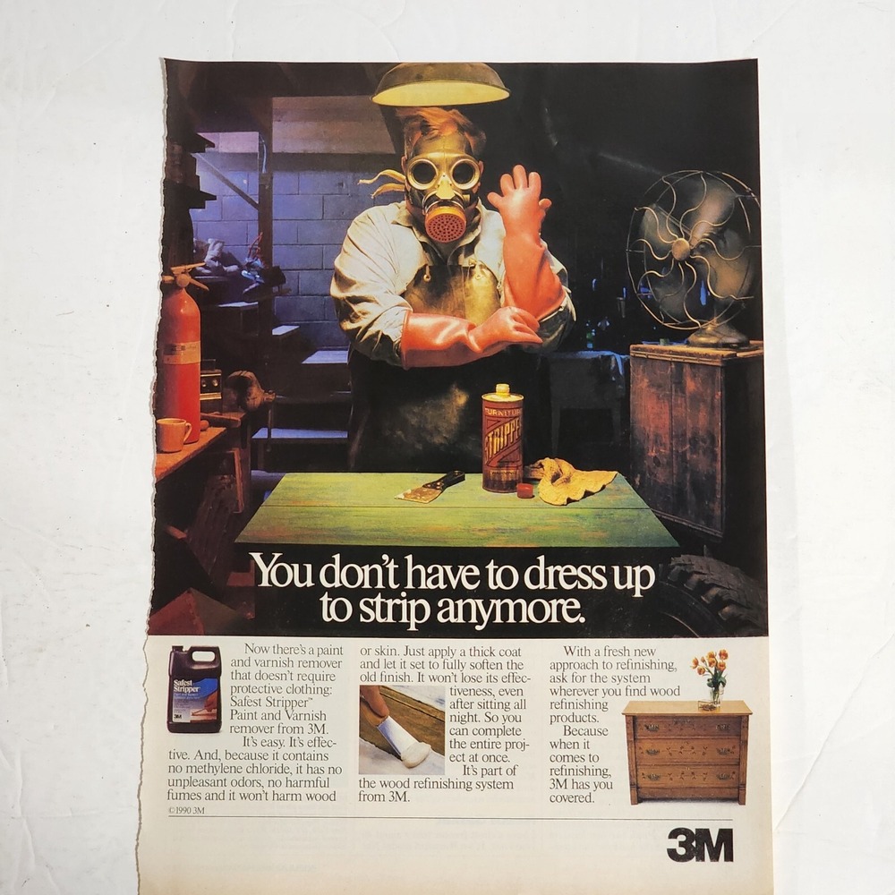 Vintage Print Ad Safest Stripper Paint and Varnish remover 3M clipping 1990 8x10